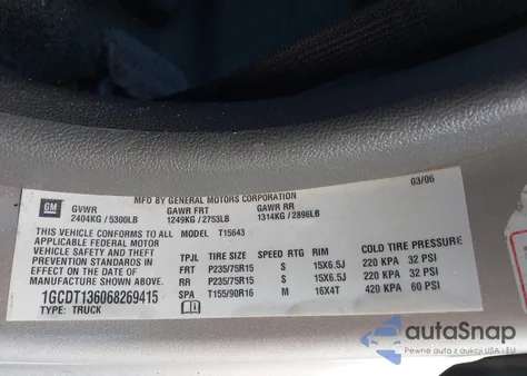 2006 Chevrolet Colorado Lt from USA, damaged, VIN 1GCDT136068269415